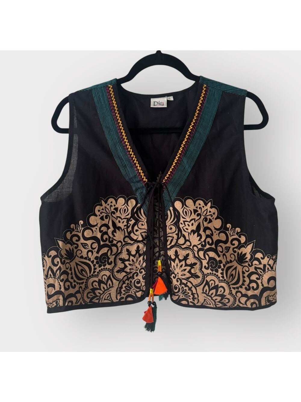 DIA Indian Inspired Embroidered Top / Vest With Tassel, size large - Picture 1 of 6